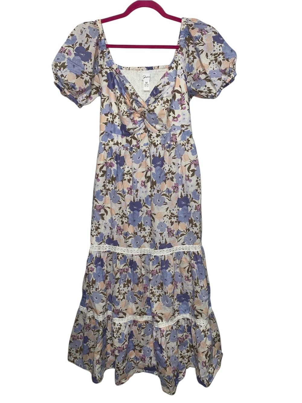 Japna Floral Puff Sleeve Cotton Modest Cottagecore Prairie Maxi Dress Medium